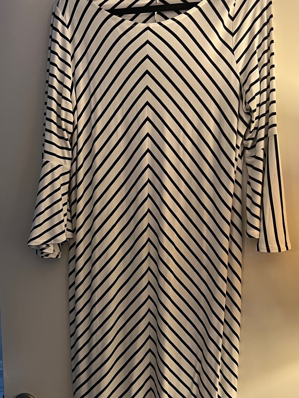 Chico's Black and White Chevron-Striped Midi Dress
